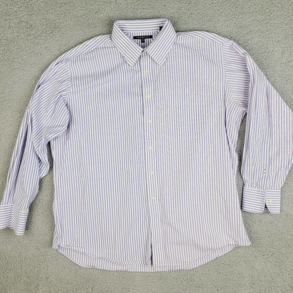 Tommy Hilfiger Shirt Mens XL 17.5 34/35 White Purple Striped Button Down
